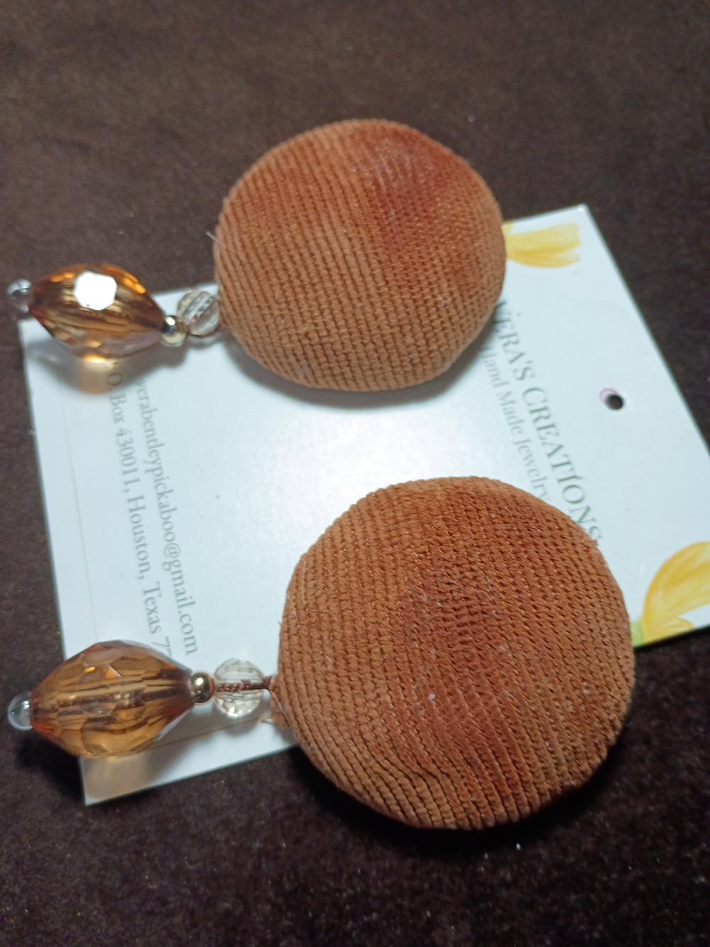 Handcrafted Velvet Drop Earrings in Burnt Orange